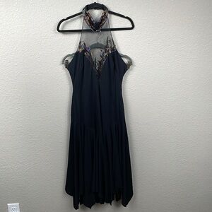 Vintage Casadei Black Beaded Halter Evening Dress Midi Sz 6